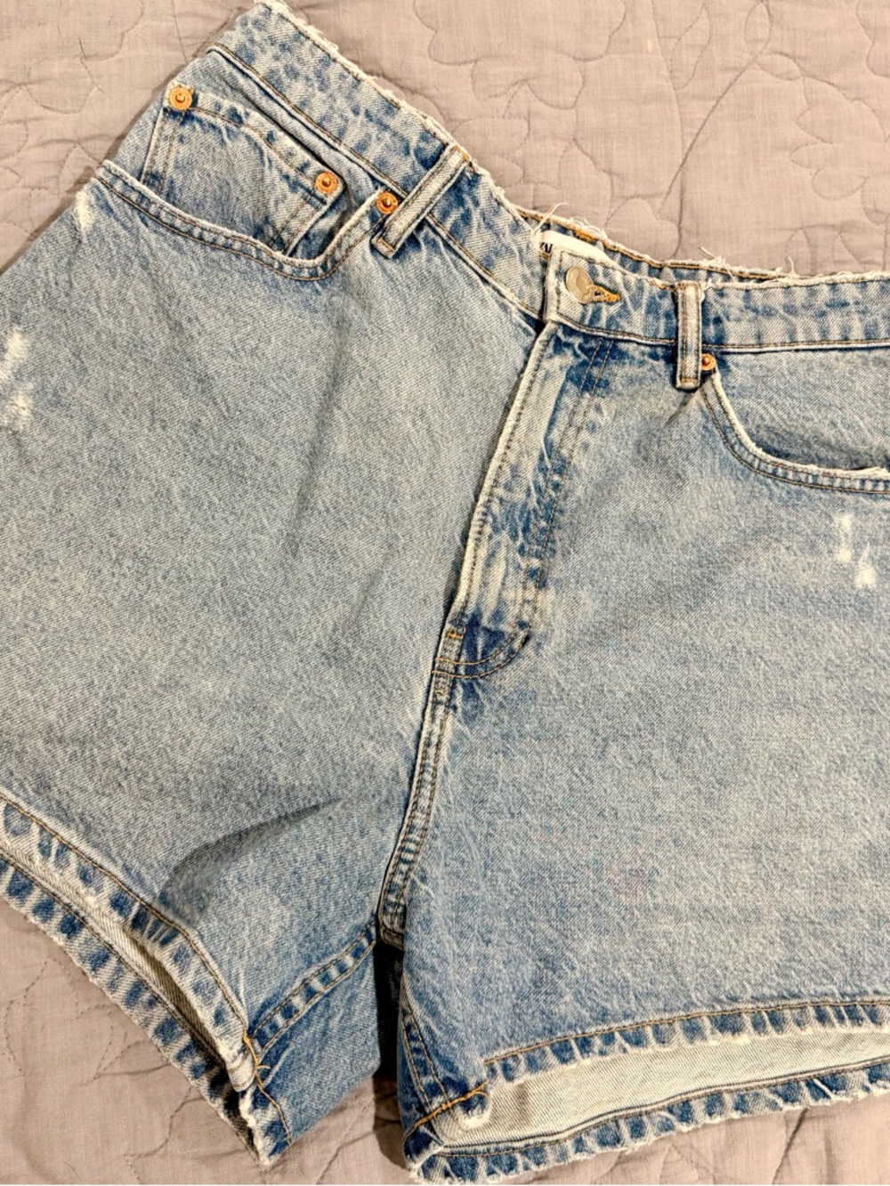 Zara Light Blue High-Rise Denim Shorts